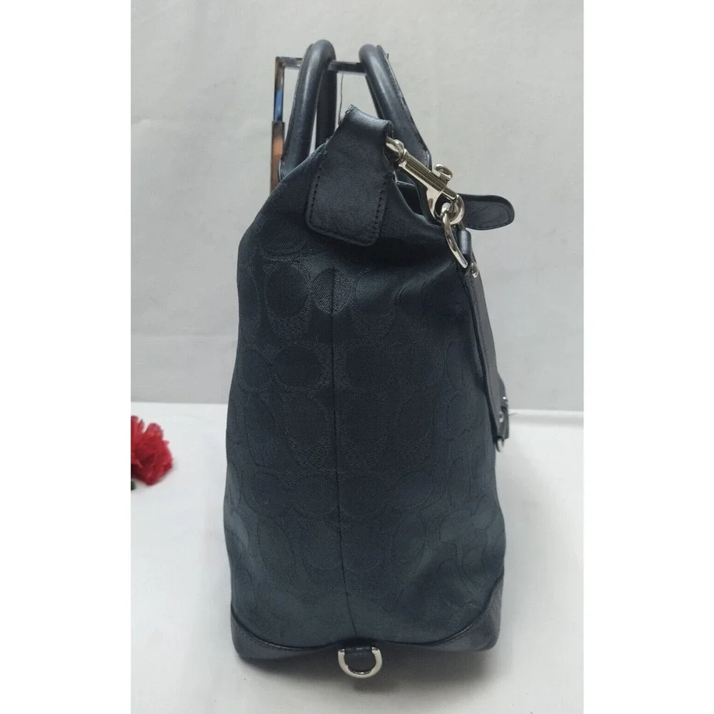 Coach Ashley Signature Dark Blue Canvas Black Leather Trim Satchel Shoulder Bag